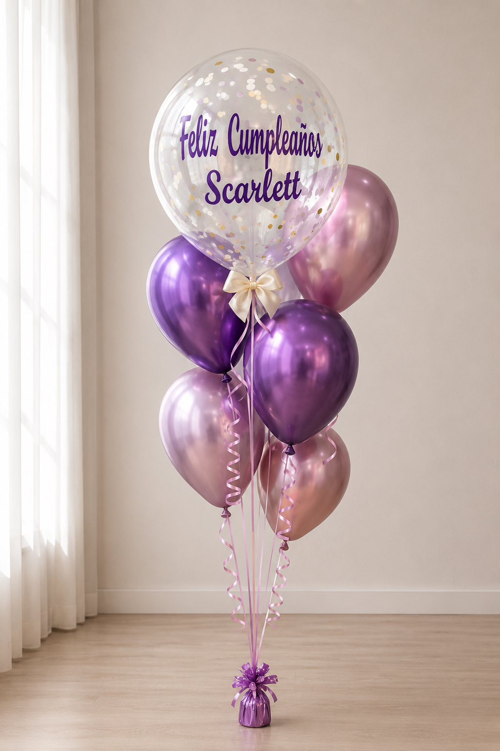 Personalized Clear Balloon Bouquet with Chrome Balloons