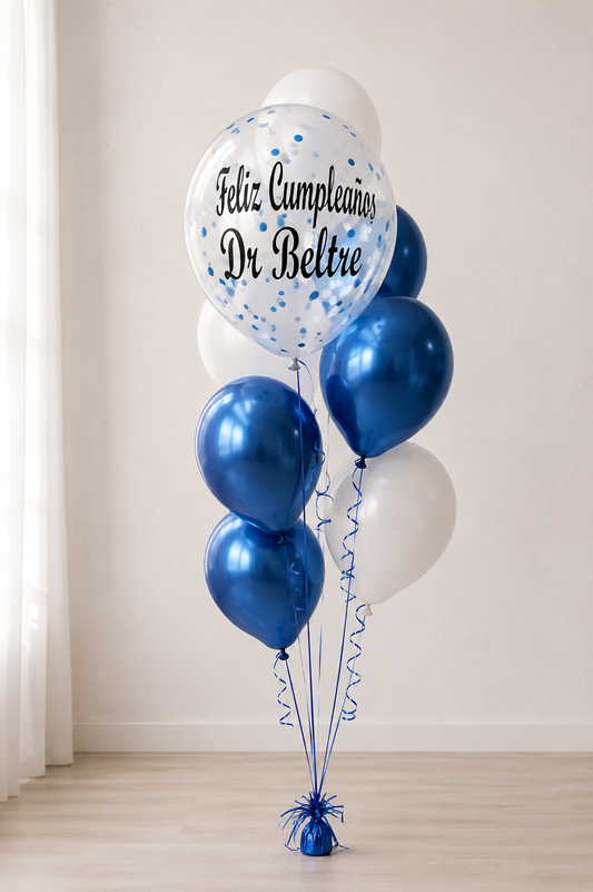 Personalized 12” Clear Balloon Bouquet with Chrome & Latex Balloons