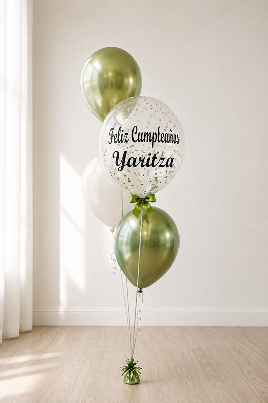 Personalized 12” Clear Balloon Bouquet with Chrome & Latex Balloons
